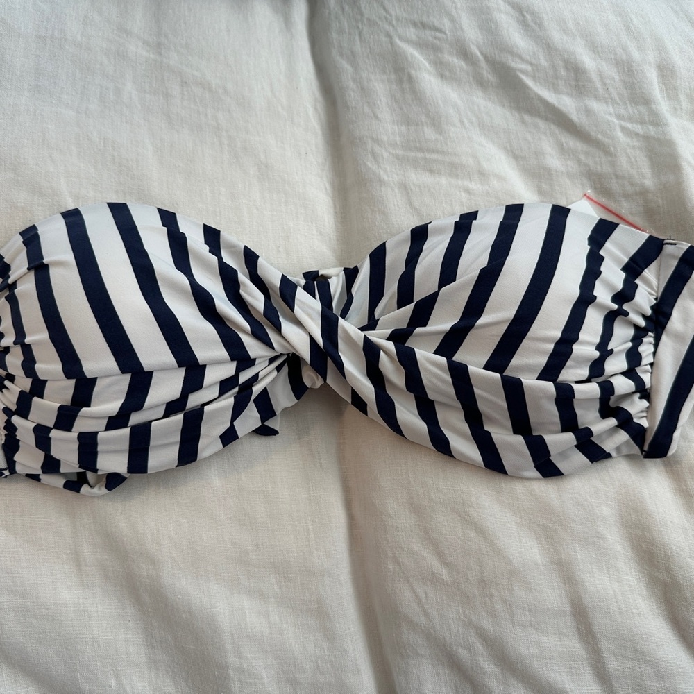 BNWT. Ann Taylor Navy and White Striped Bandeau Bikini Top